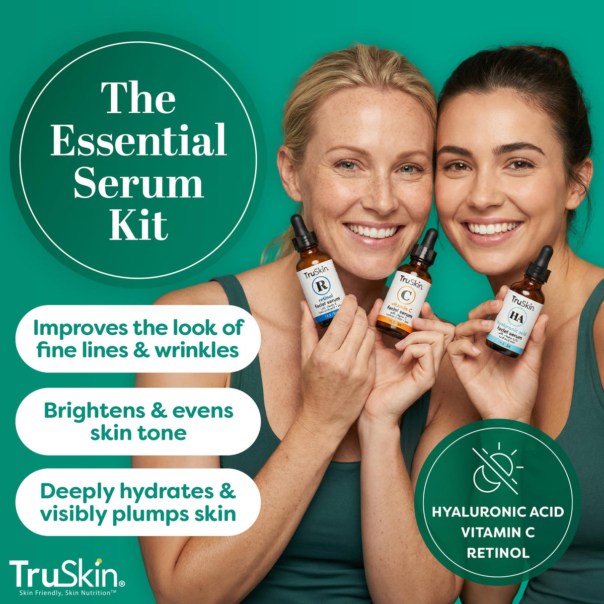 TruSkin Serum Trio with Vitamin C, Retinol & Hyaluronic Acid, 1 fl oz Each