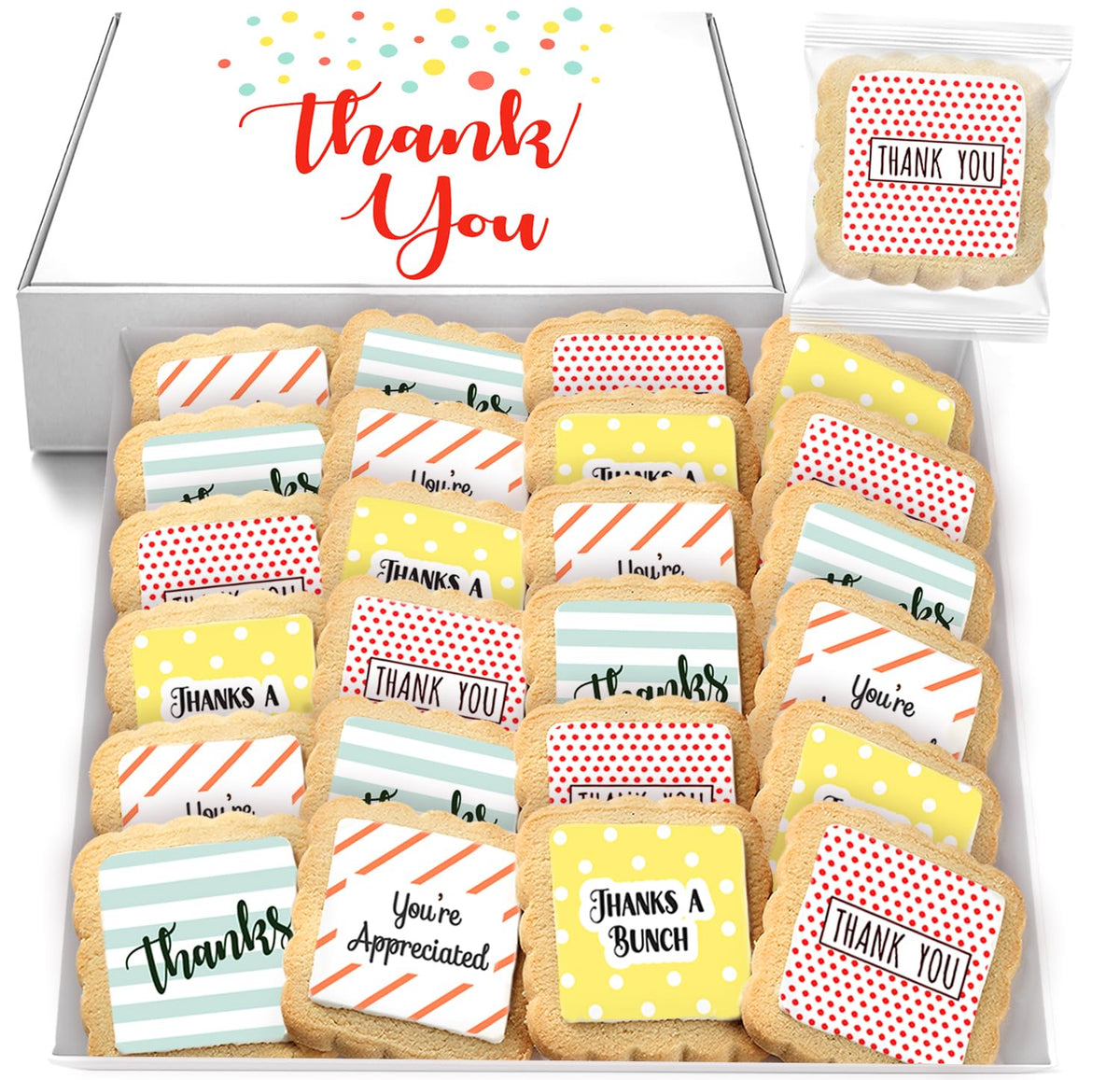 Thank You Cookies Party Favors Bulk Individually Wrapped Sugar Cookies 24 Pack Gift Basket Decorated Cookie Nut-Free