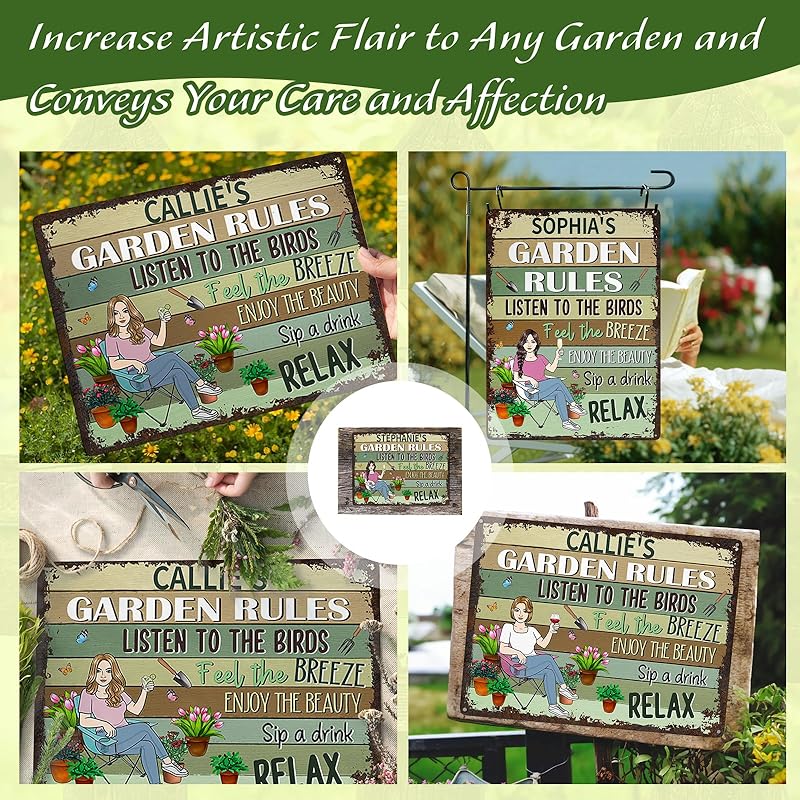 Personalized Retro Garden Metal Sign, Custom Cartoon Character and Name, Funny Garden Decor, Gift for Family, Friends, Women Gardeners, Gardening Lovers, Yard Outdoor Artwork Prints