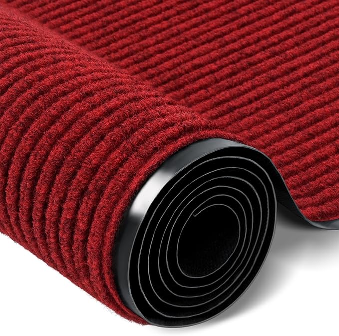 Rubber Door Mat About W3' ×L10' Heavy Duty Large Outdoor Indoor Mat Durable Entrance Doormat Waterproof Rubber Back Rugs for Home Entryway Patio Porch Office Business Areas (Wine Red)