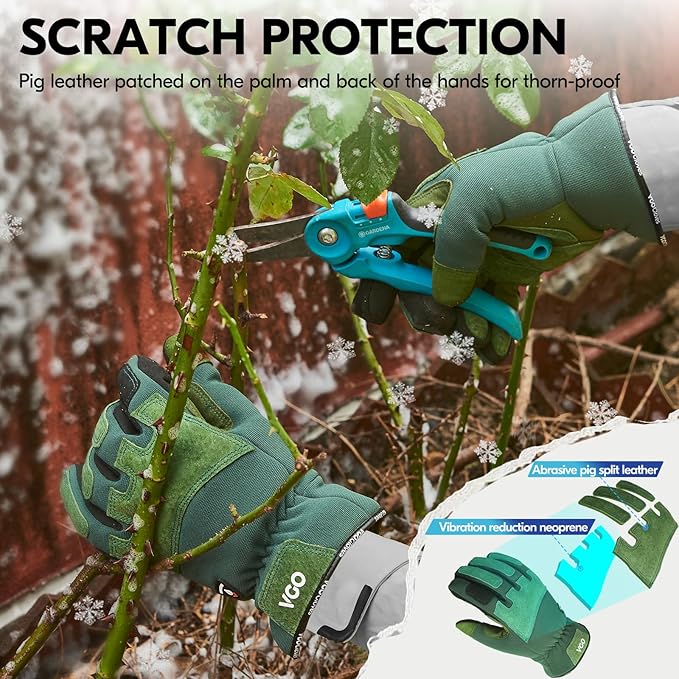 Vgo... Winter Gardening Gloves Women,Safety Work Gloves, Puncture-proof,Thornproof,Touchscreen(1 Pair,M,Green,SL7471FLWP)