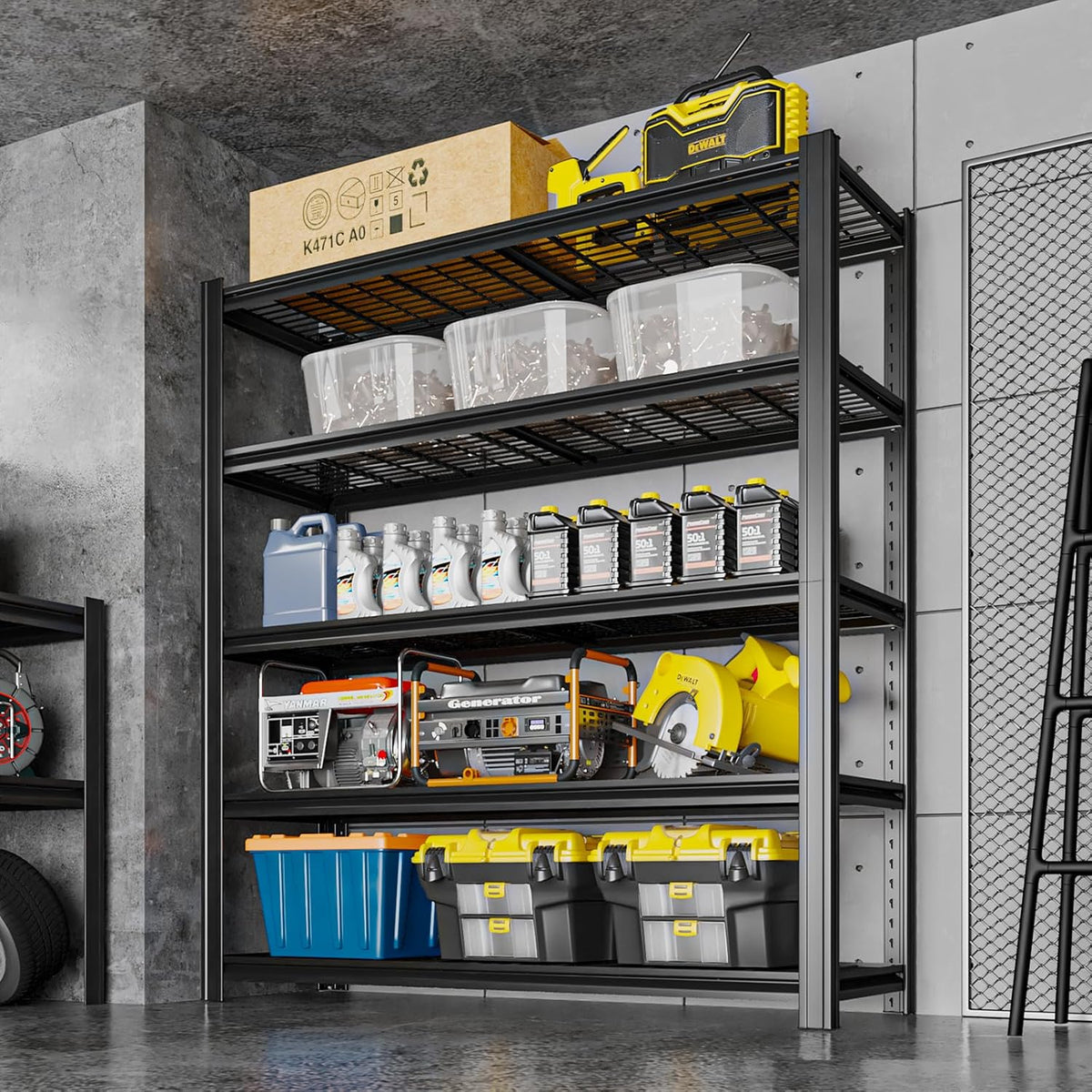 5 Tier Metal Shelving Unit, Adjustable Storage Shelves, 84" H x 55" W x 24" D Heavy Duty Garage Shelves for Warehouse, Basement, Kitchen, Pantry, Living Room, Black (5T 84 * 55 * 24)
