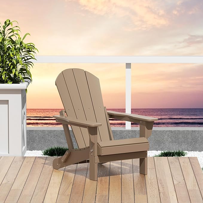 Westin Outdoors Laguna WO Home Outdoor Adirondack Folding Chair Lounger Seat Traditional Retro Home Furniture for Beach, Balcony, Backyard, Lawn, Patio, Pool, Deck, Garden (Weathered Wood)