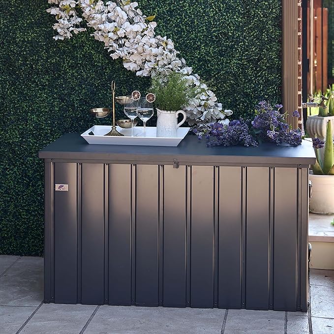 PURPLE LEAF Outdoor Deck Box 120 Gallon Waterproof Lockable Storage Box Container with Lid Deck Organization for Patio Cushions Side Table Pool Accessories Garden Tools, Gray