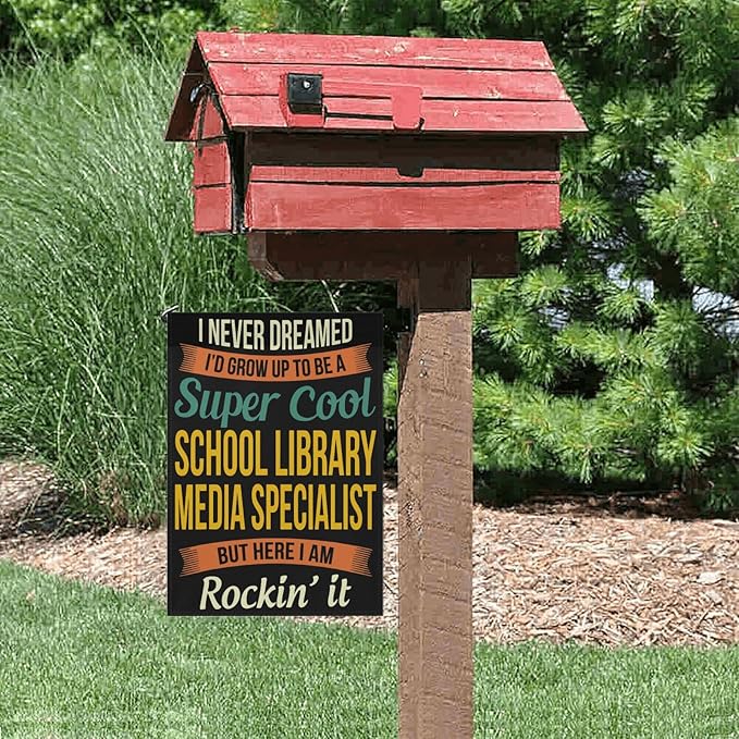 School Librarys Medias Specialists Gifts Garden Flag for Outside 12x18 Double Sided Novelty Decorative Flag for Patio