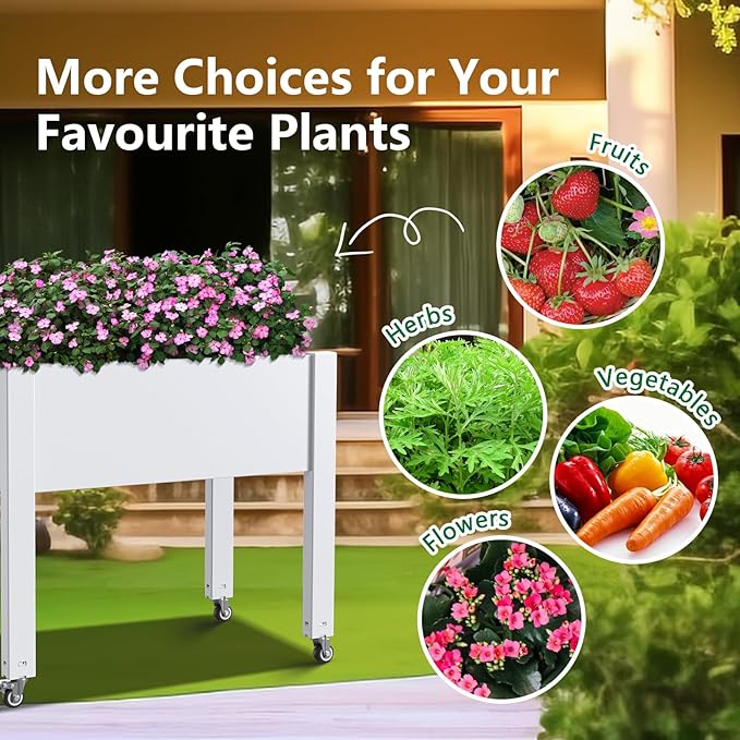 Horticulture Raised Garden Bed with Legs, Divisible Raised Resin Planter Box for Backyard, Patio, Balcony, with 4 Legs, 4 Swivel Lockable Wheels(Ashen,30.04 * 17.72 * 28.9)