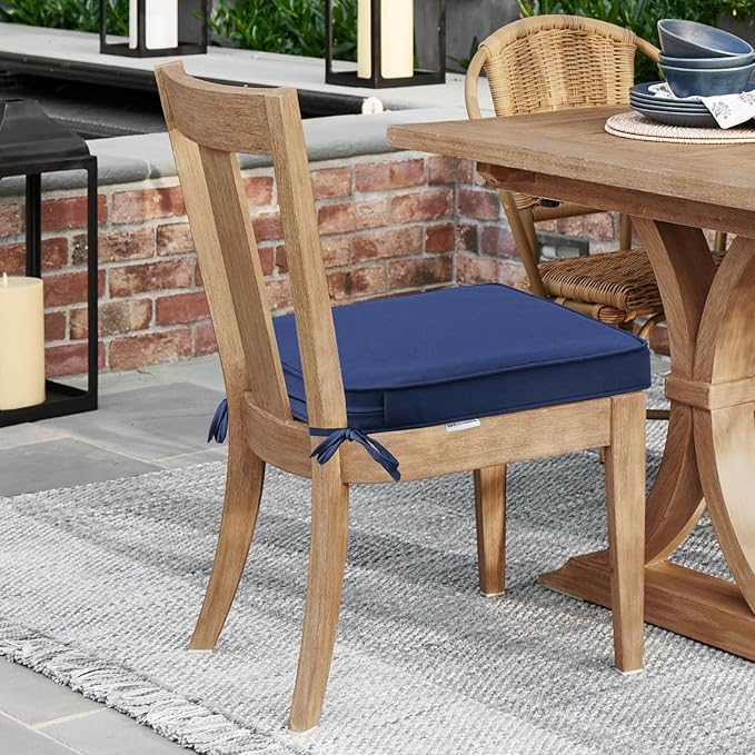Round Corner Seat Cushions, 17" x 16" x 2", Set of 4, Indoor Outdoor Water Repellent Universal Chair Pads with Ties for Patio Furniture, Garden Deck Dining Chairs, Navy