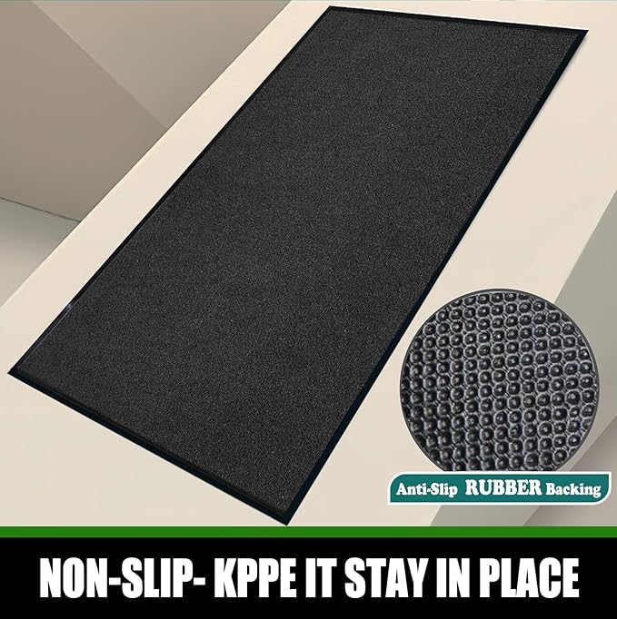 Commercial Grade Entrance Mat 3x6Ft Brush Step Entrance Rug with Striped Pattern&Rubber Border Indoor Outdoor Low Profile Rubber Entrance Carpet Mat for Hallway,Home,High Traffic Area