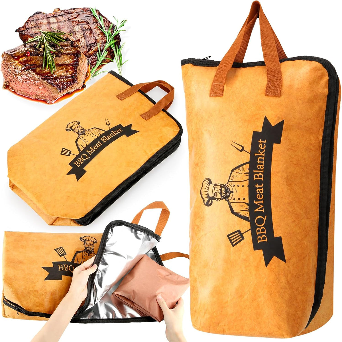 BBQ Blanket for Resting Meat,Smoker Meat Resting Blanket, Reusable Smoker Grilling Meat Insulated Resting Bag with Wide Mouth for Large Brisket/Beef/Pork Shoulders/Turkeys (BBQ Blanket 21in)
