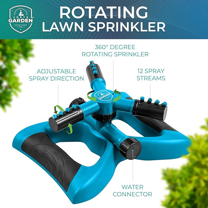 Joeys Sprinkler for Yard, Rotating Garden Sprinkler for Large Area Coverage, Lawn and Yard Sprinklers (Blue)