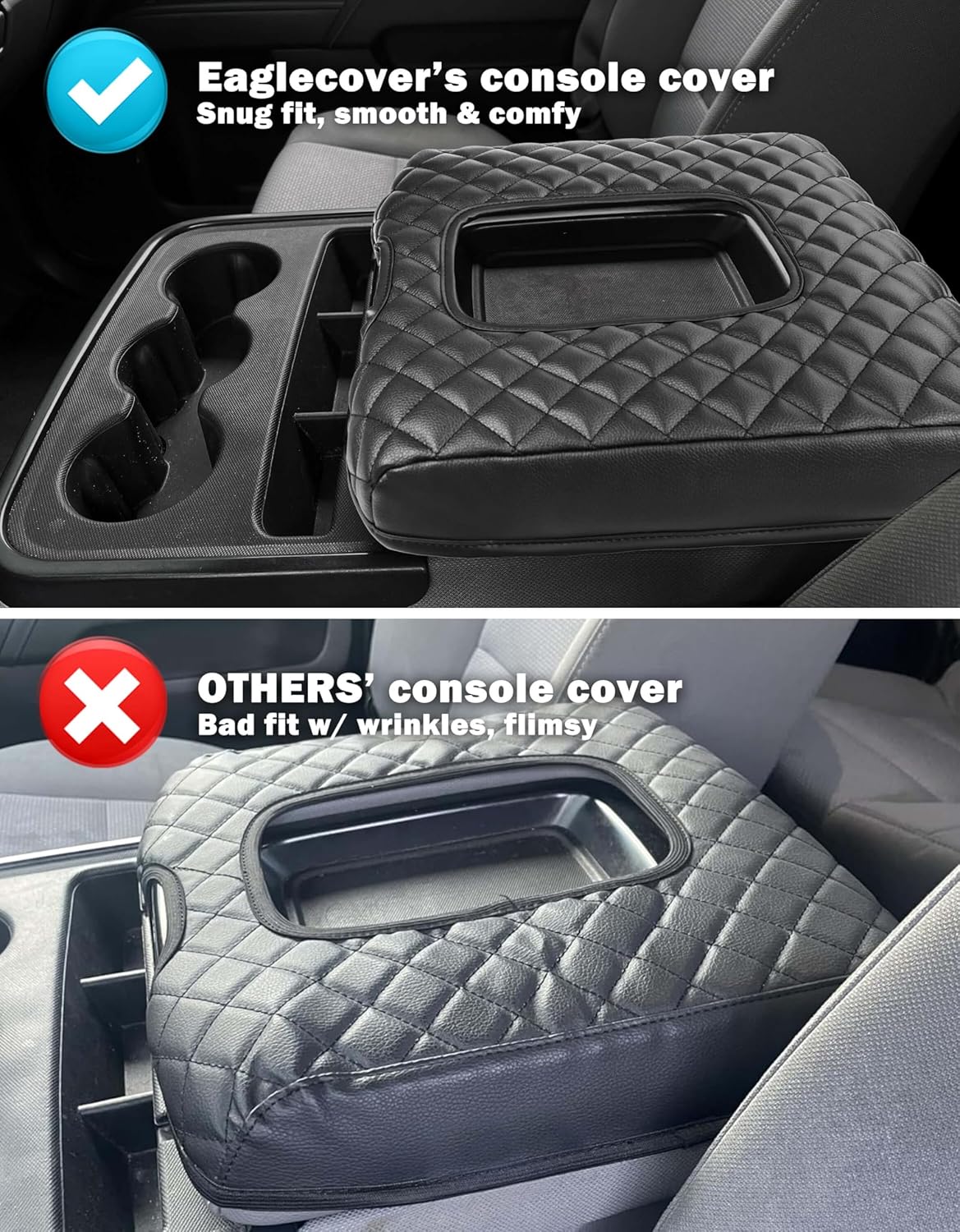 Center Console Cover for 2014-2018 Chevy Silverado & GMC Sierra 1500 2500 3500, Vinyl Leather Interior Accessories, Car Armrest Protector, Jump Seat, Anti-Scratch, Black
