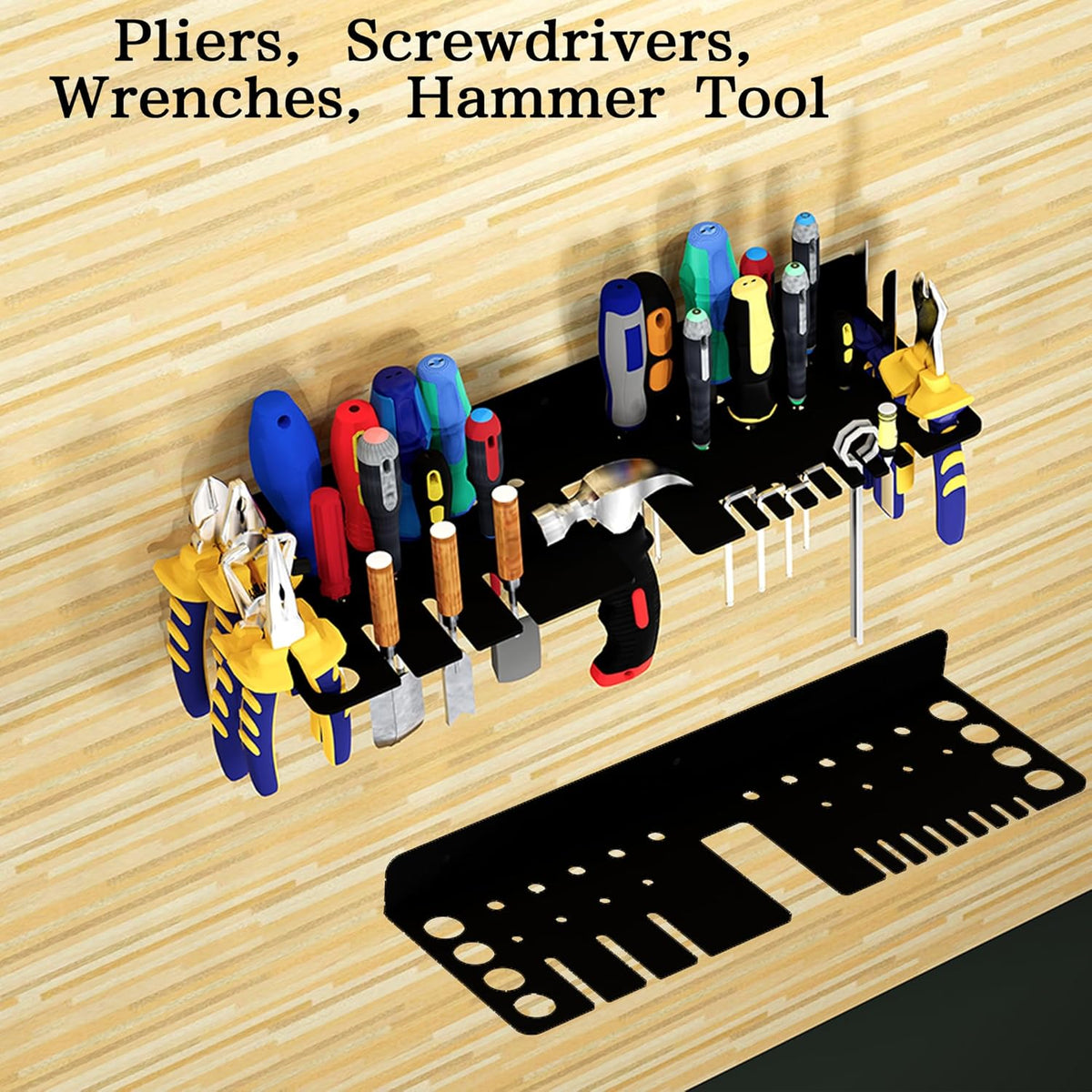 Screwdriver Organizer, Pliers Rack, Hammer Holder, Heavy Duty Wall Mounted Tool Storage Rack, Hand Tools Organizer, Metal Organizer for Garage Workshop, Garage Tool Organizer Wall Mount，15.75 Inch