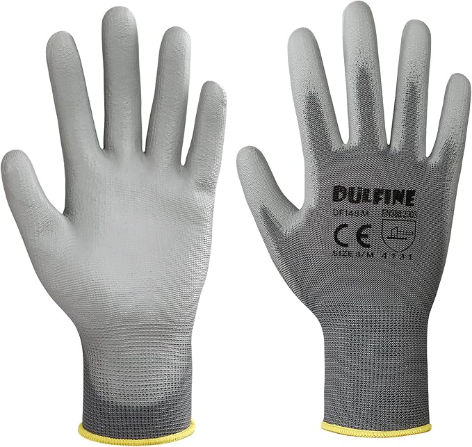 DULFINE Men's Large Grey 60 Pairs Safety Work Gloves with Thin Polyurethane Coating for General Light to Medium Duty Tasks