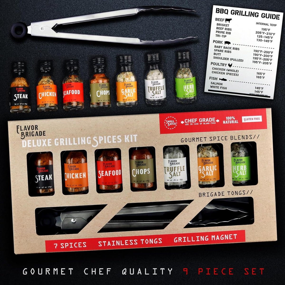 Deluxe Grilling Gift for Men - BBQ Accessories - Gourmet Spice Blends & Seasonings, Tongs, BBQ Magnet, Meat Rubs, Unique Gift for Dad, Son, Brother, Father in Law, Cooking Chefs, Guys, 17 Piece Set