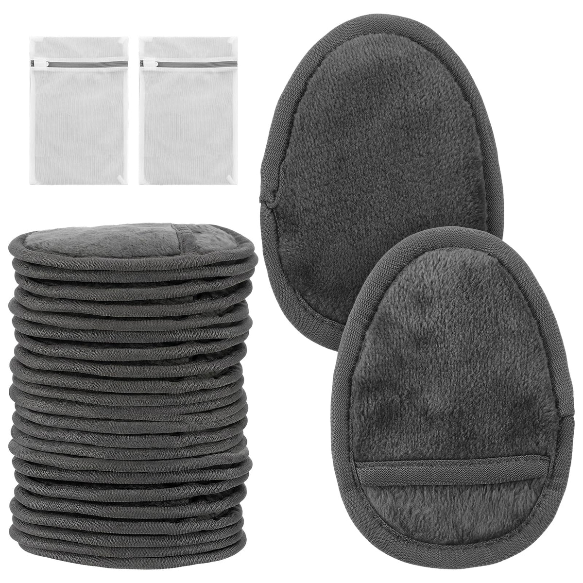 24Pcs Makeup Remover Pads, Grey Microfiber with 2 Storage Bags