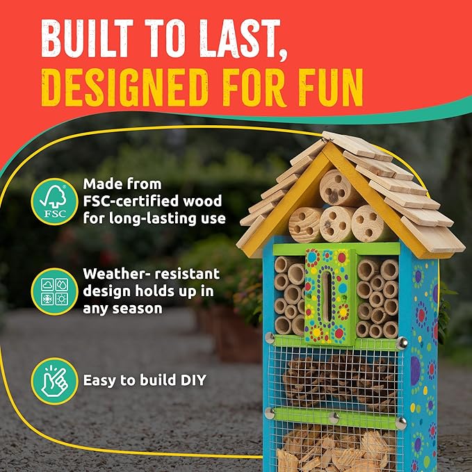 Premium Bug Hotel Kit, DIY Cedar Wood Craft for Building Bee, Ladybug, or Butterfly Houses, Educational Kit for Kids, Parents and Teachers