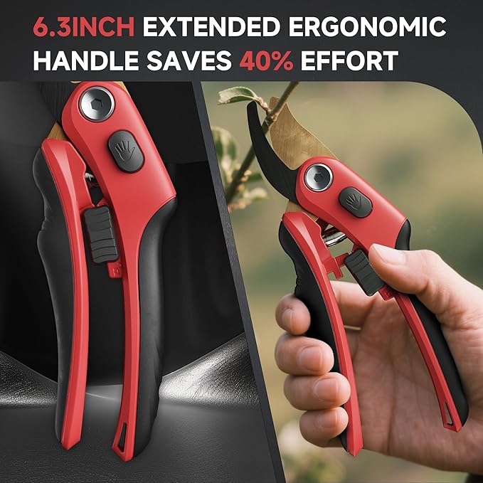 FLORA GUARD Professional Pruning Shears, SK5 Teflon-Coated Blades, Precision Garden Scissors with Non-Slip Handle, Lightweight Hand Pruner for Roses, Vines, and Shrubs