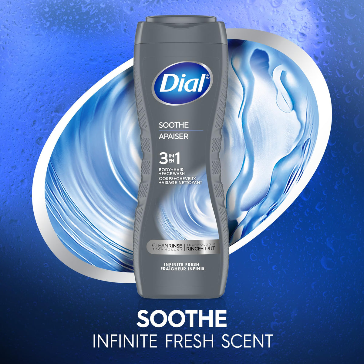 Dial Men 3 in 1 Body, Hair and Face Wash, Soothe, 16 Fl Oz, 4-Pack
