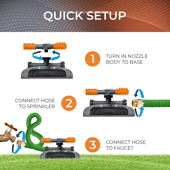 Joeys Sprinkler for Yard, Rotating Garden Sprinkler for Large Area Coverage, Lawn and Yard Sprinklers (Orange)