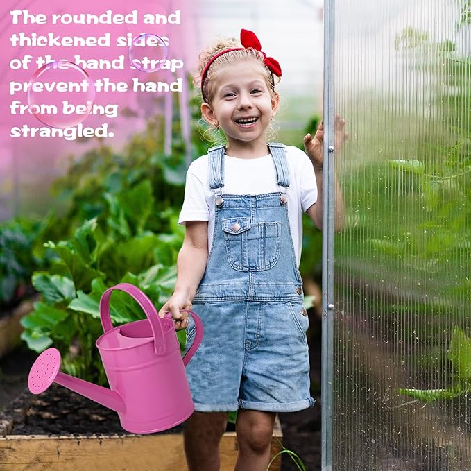Finderomend 1.5 Liter Metal Watering Can,Iron Art for Kids Children Garden Watering Bucket Indoor Outdoor Home Office Gardening Plant Sprinkling Can (Pink)