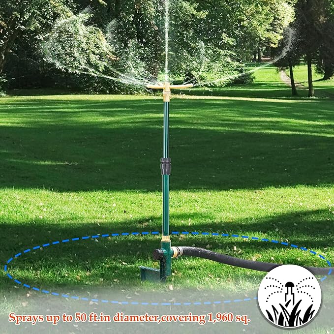 ATDAWN 3-Arm Garden Sprinkler, High-Rise Lawn Sprinkler, 360 Degree Rotation Garden Water Sprinklers, Lawn Irrigation System, Gardening Watering System, Large Area Coverage
