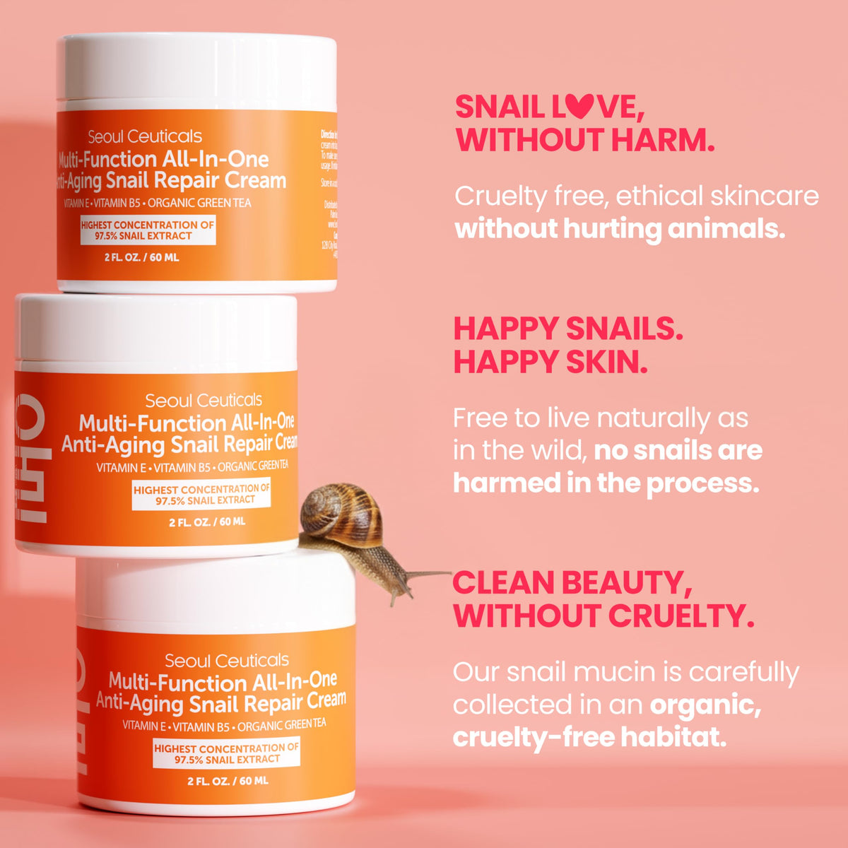 SeoulCeuticals 97.5% Snail Mucin Korean Face Moisturizer Day & Night Cream