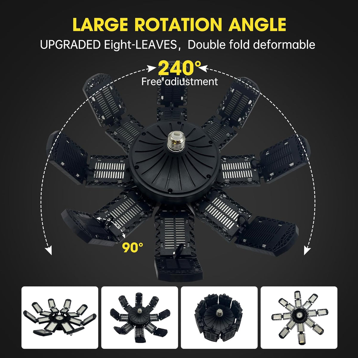 LED Garage Light,Super Bright Screw in E26/E27 Ceiling Shop Work Lamp, 350W 35000 Lumen Deformable Basement Bulb Fixture with 16+1 Adjustable Panels, Lighting for Workshop, Attic