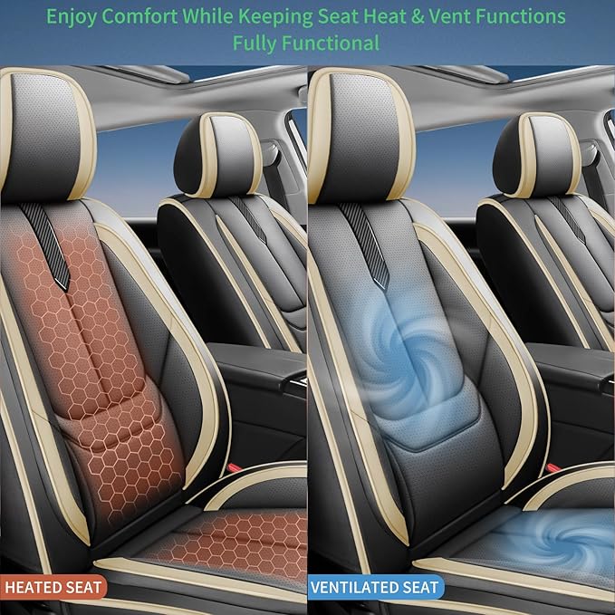Fit Accord Car Seat Covers for Honda Accord 2003-2024 2025 2026 -Upgraded Premium Waterproof & Breathable Leather,Airbag Compatible,All-Weather Seat Cushion Protector,2 Front/Black-Beige