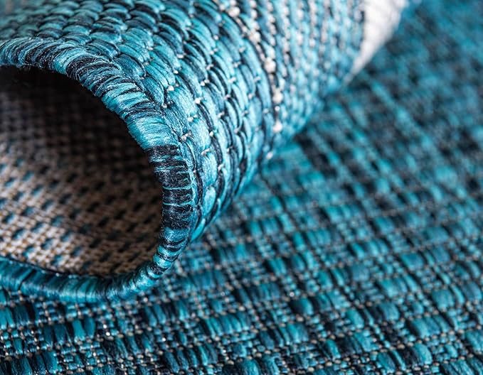 Unique Loom Outdoor Border Collection Area Rug - Soft Border (8'x 11' 4" Rectangle, Teal/ Ivory)