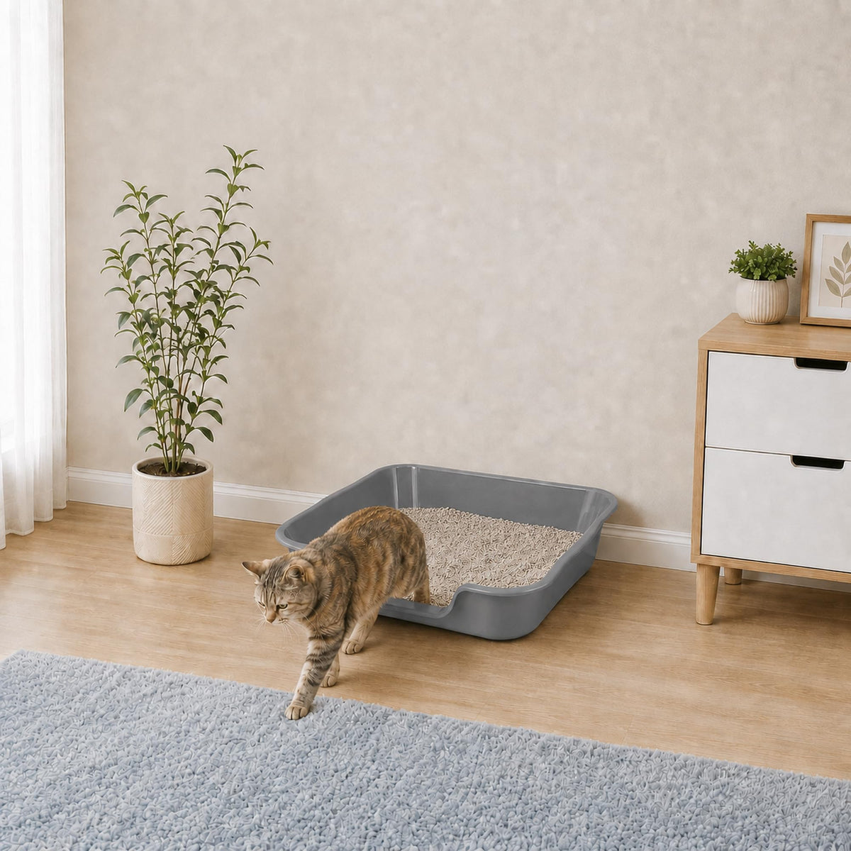 Ying Tutu 1 Pack of Extra Large Cat Litter Box (ABS Material), Low Entry Senior Litter Pen for Geriatric Kitty Big Cats, Jumbo Pet Safe Litter Boxes Tray for Indoor Pets Potty (Gray, 24" L x 20" W)