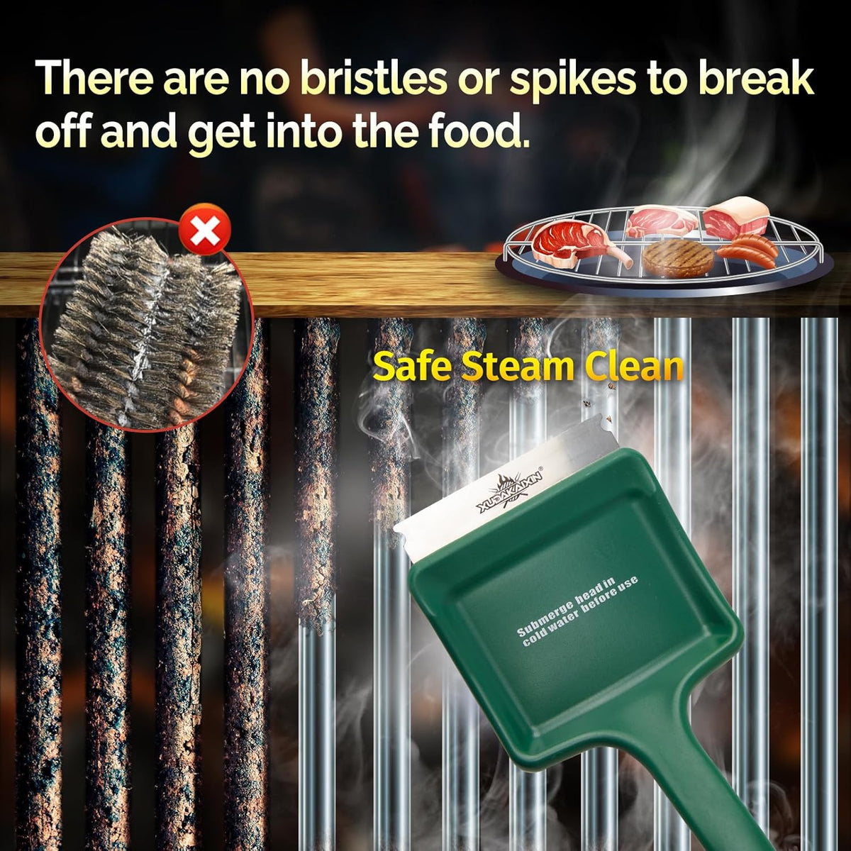 19" Large Bristle-Free Steam Cleaning Grill Brush,Replaceable BBQ Cleaning Head,Safe Grill Accessories for Cast Iron Grates/Porcelain/Weber Gas/Charcoal Grill - Gifts for Men Dad Husband