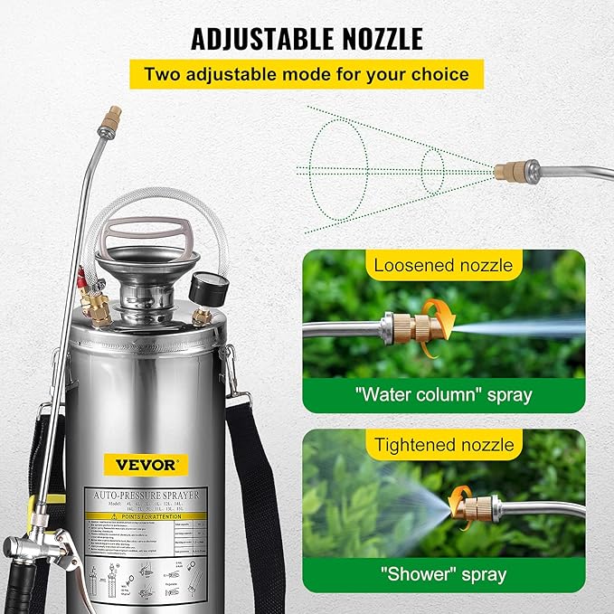 Happybuy 3 Gallon Stainless Steel Sprayer, 20" Wand & 3FT Reinforced Hose, Hand Pump Sprayer with Pressure Gauge, Safety Valve & Adjustable Nozzle, Weed Sprayers for Lawn, Gardening & Sanitizing