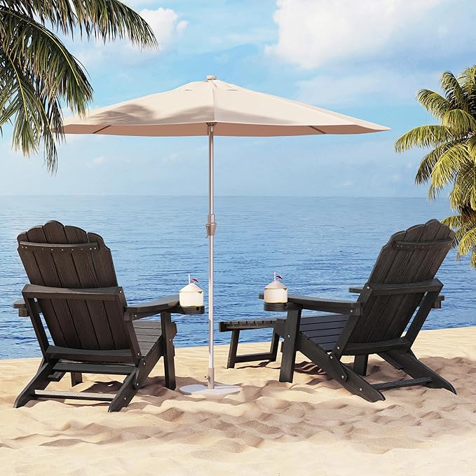 Adjustable Backrest Folding Adirondack Chair Set of 4, Adirondack Chair with Retractable Ottoman, Weather Resistant Fire Pit Chair with 2 Cup Holders, for Porch Backyard Outdoor Lawn, Black