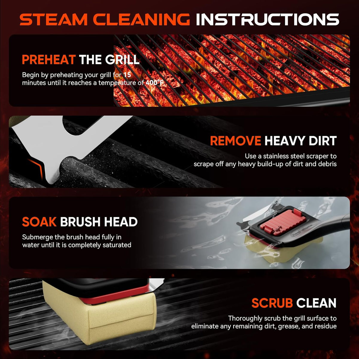 Grill Brush Bristle-Free Steam Cleaning, BBQ Brush Replaceable Heat-Resistant Kevlar Head with Grill Scraper Safe Barbecue Grill Cleaner for All Grill Types (2 Pack Cleaning Head)