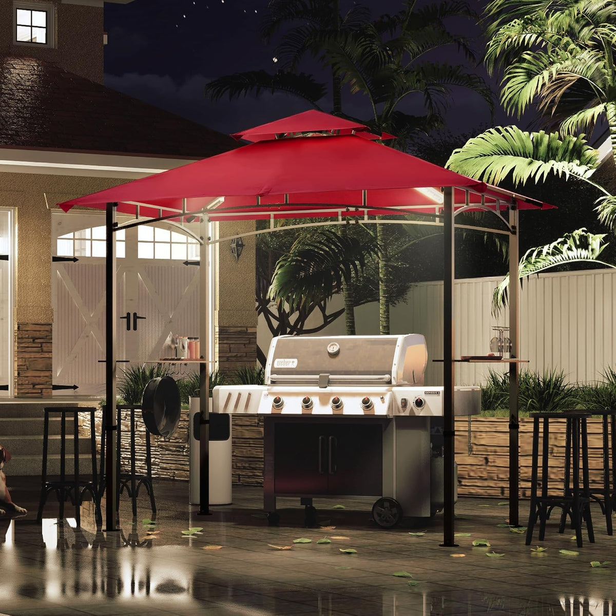 MASTERCANOPY 8 x 5 Grill Gazebo Outdoor BBQ Gazebo Canopy with 2 LED Lights (Burgundy)