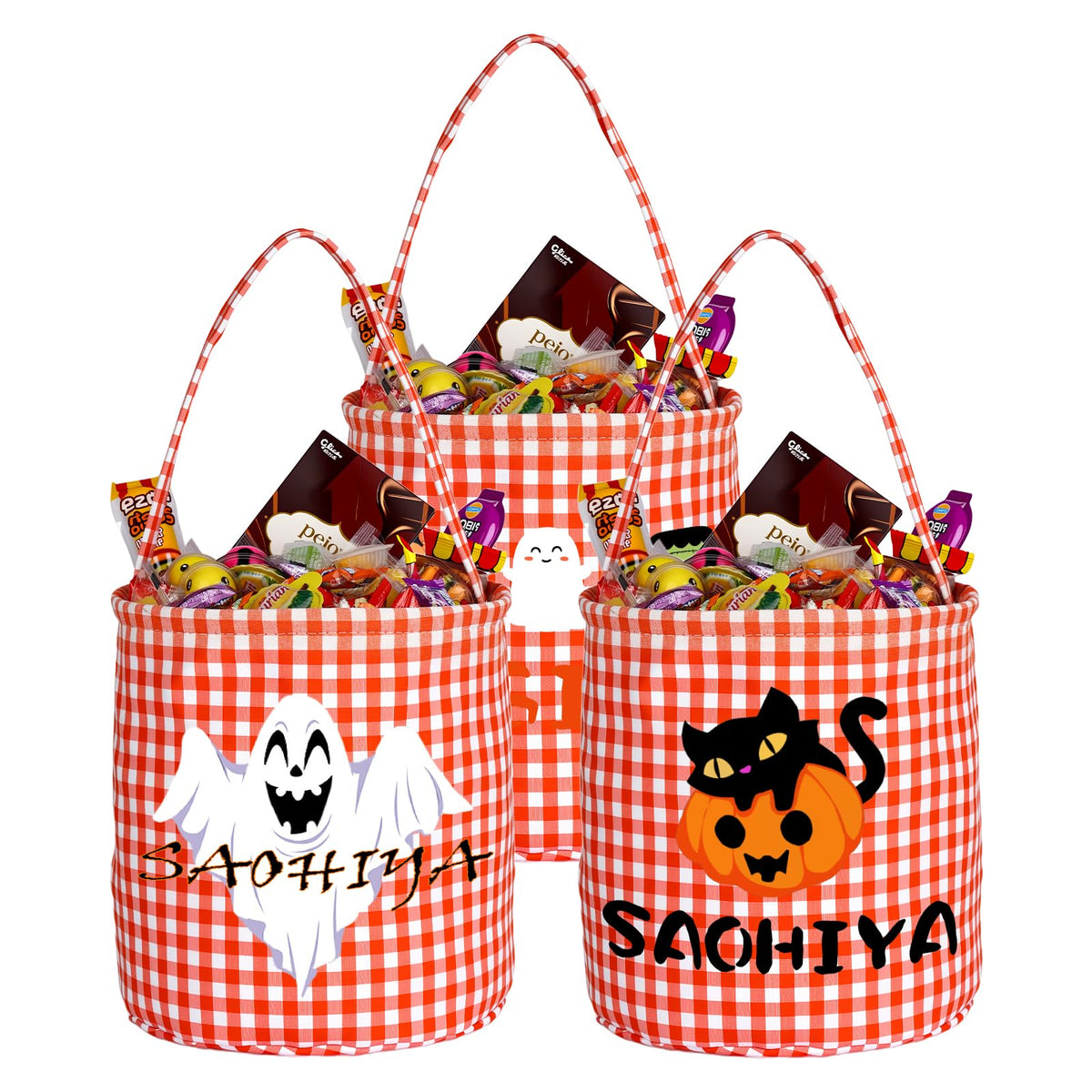 Personalized Halloween Basket, Halloween Candy Bucket with Name Large Capacity Trick or Treat Bags in 5 Colors (Orange)