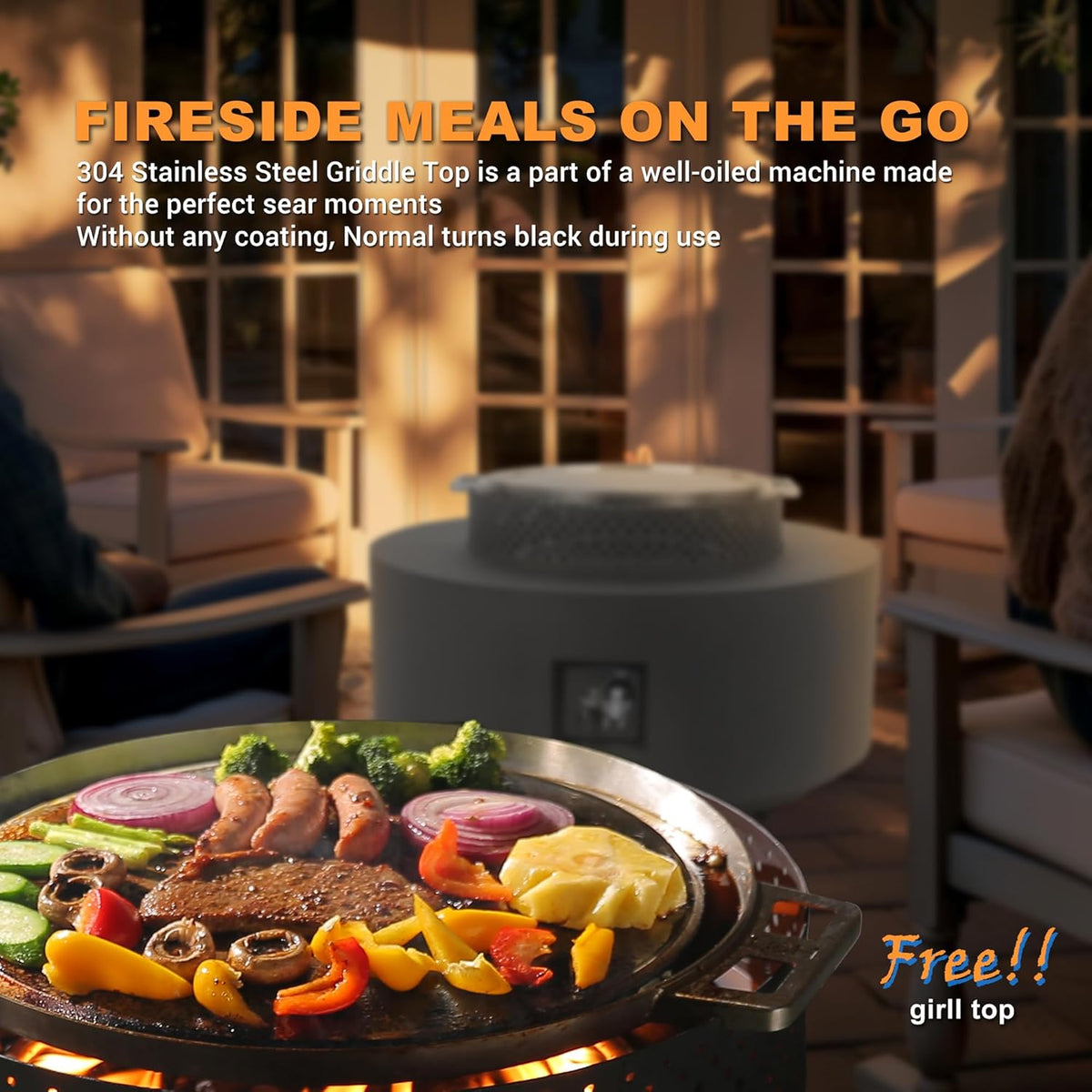 3-Piece Outdoor Fire Pit Table, 32 Inch Propane Fire Table 65,000 BTU Black Round Gas Firepit, Baking Sheet, Wind Guard and 16 inches Tank Side Table for Deck, Backyard and Pool, Black