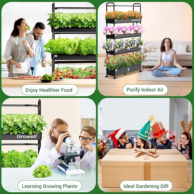 Growell Large Hydroponics Growing System Kit, 120 Pods Vertical Hydroponic Garden with 2 Light Modes Grow Light, Auto Circulating Water System, 48L Indoor Gardening System for Herb Vegetable Fruit