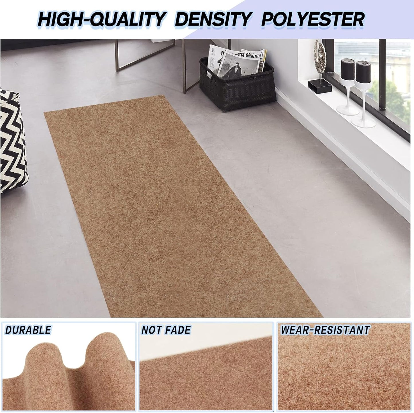 Custom Size Backed Non-Slip Area Rugs Runner, Easy Clean, Waterproof Runner Rugs for Hallway Entryway, Kitchen, Laundry, 3FT x 46FT, Beige