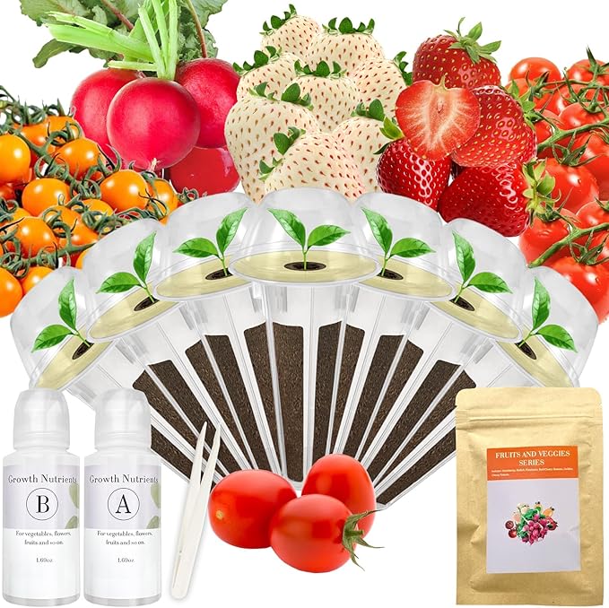 Red Strawberry and Pineberry Seed Pod Kit for AeroGarden, iDoo, Ahopegarden, MUFGA with Red Strawberry, Pineberry, Radish, Red Cherry/Golden Cherry Tomato - Compatible with All Hydroponics (7-Pod)
