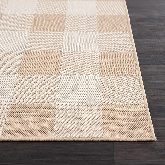 CAMILSON Outdoor Rug - Modern Area Rugs for Indoor and Outdoor Patios, Kitchen and Hallway mats - Easy Cleaning Non Shedding Washable Outside Carpet (8x10, Buffalo - Beige/White)