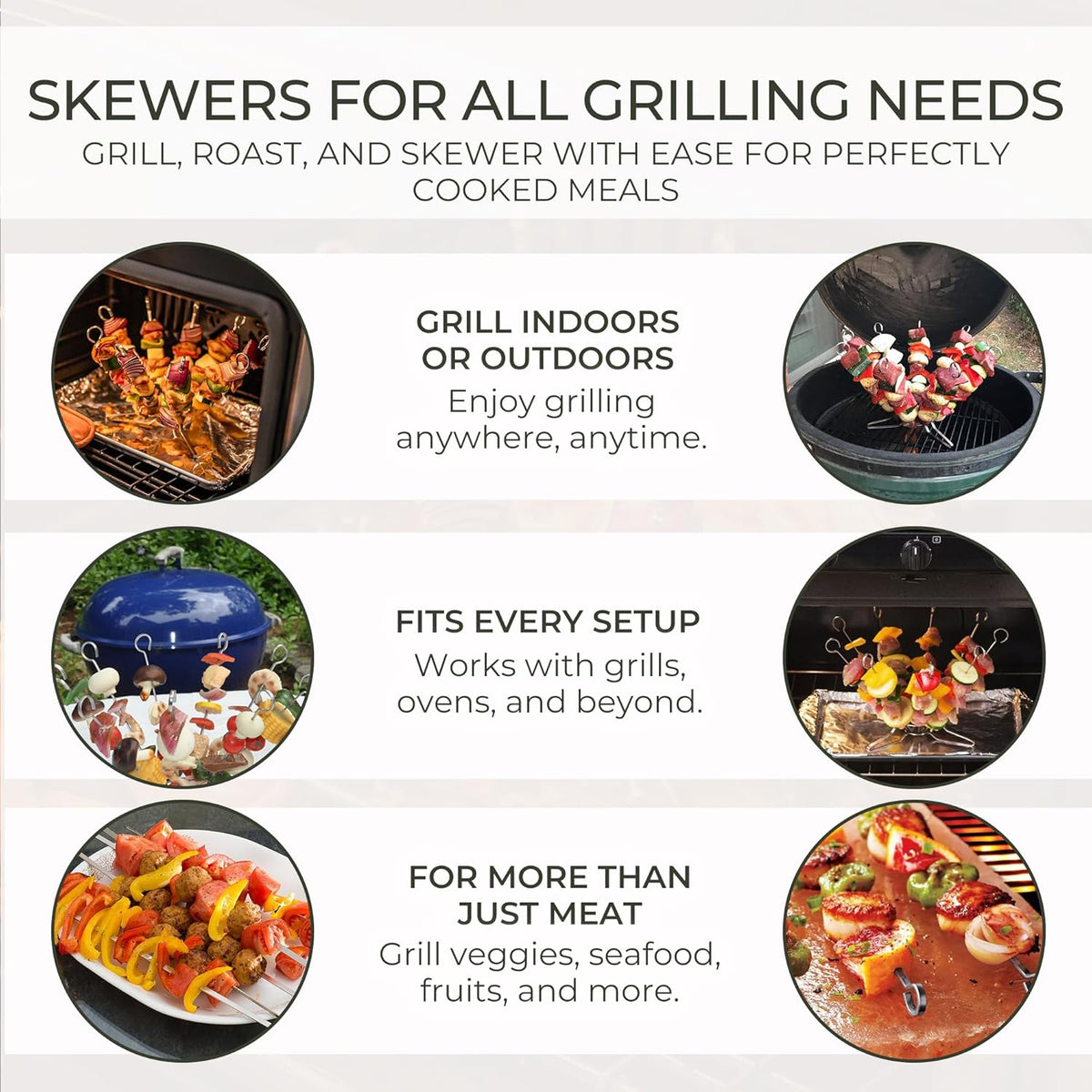 O-Yaki Flat Metal Kabob Skewer for Grilling – Set of 8 BBQ Skewers Stainless Steel with Storage Bag, Dishwasher Safe Skewers with Hook Handle & Sharp Tip for BBQ, Cookouts & Oven Use – 12 Inch