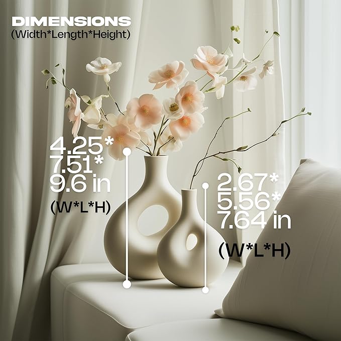 NOBULA White Ceramic Donut Vases – Modern Home Decor for Living Room, Bedroom & Table Centerpiece - Minimalist Nordic – Unique Vases for Olive Plant & Flowers – Decorative Coffee Table Vase Set of 2