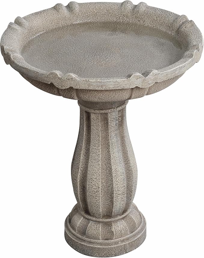 Bird Bath for Outdoor - 26'' Tall Resin Stone Modeling Design Birdbaths, Lightweight and Durable - Enhance Your Outside Garden with This Stunning Water Feature (Ivory White)