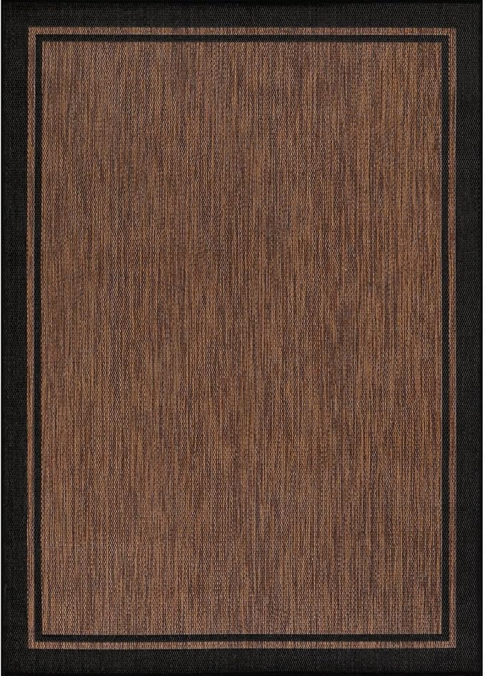 CAMILSON Indoor Outdoor Rug, 6x9 Bordered Nut Brown Black Modern Area Rugs for Indoor and Outdoor Patios, Kitchen and Hallway Mats, Washable Porch Deck Outside Carpet (Bordered Nut Brown Black, 6 x 9)