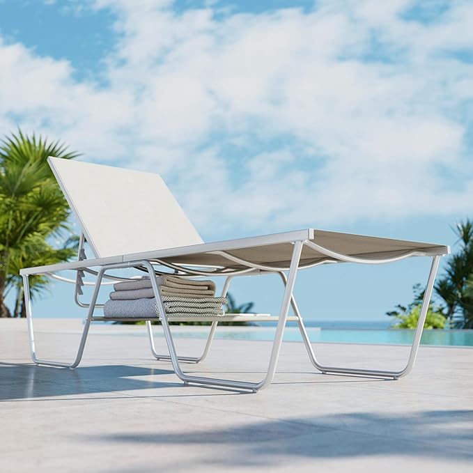 MFSTUDIO Outdoor Chaise Lounge Chairs of 2, Patio Recliner Lounge Chairs with 5 Adjustable Positions, Patio Pool Tanning Lounger Chairs, Textilene, All Weather Use