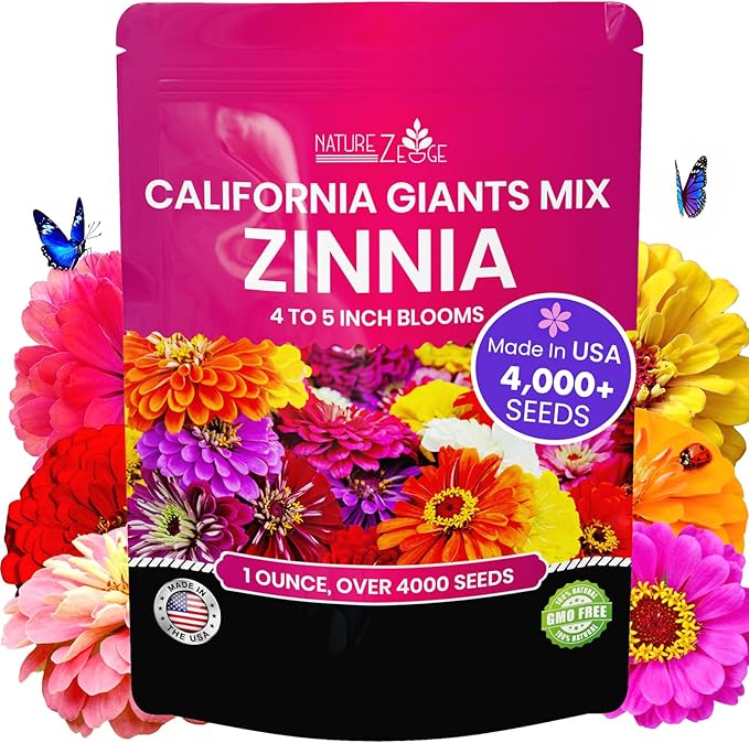 NatureZ Edge Zinnia Seeds for Planting Outdoors – California Giants Flower Seeds, Bulk Semillas de Flores para Sembrar, 1 Oz