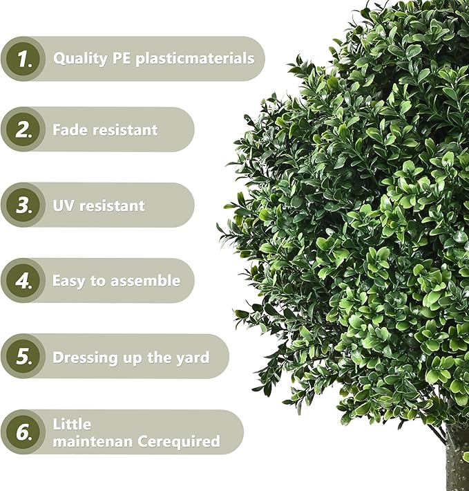 28" Artificial Boxwood Topiary Ball Trees with Ground Spike for Outdoor,Set of 2 UV Resistant Artificial Shrub Bushes,Artificial Plants,Fake Boxwood Plants for Indoor, Garden, Yard,Patio Décor
