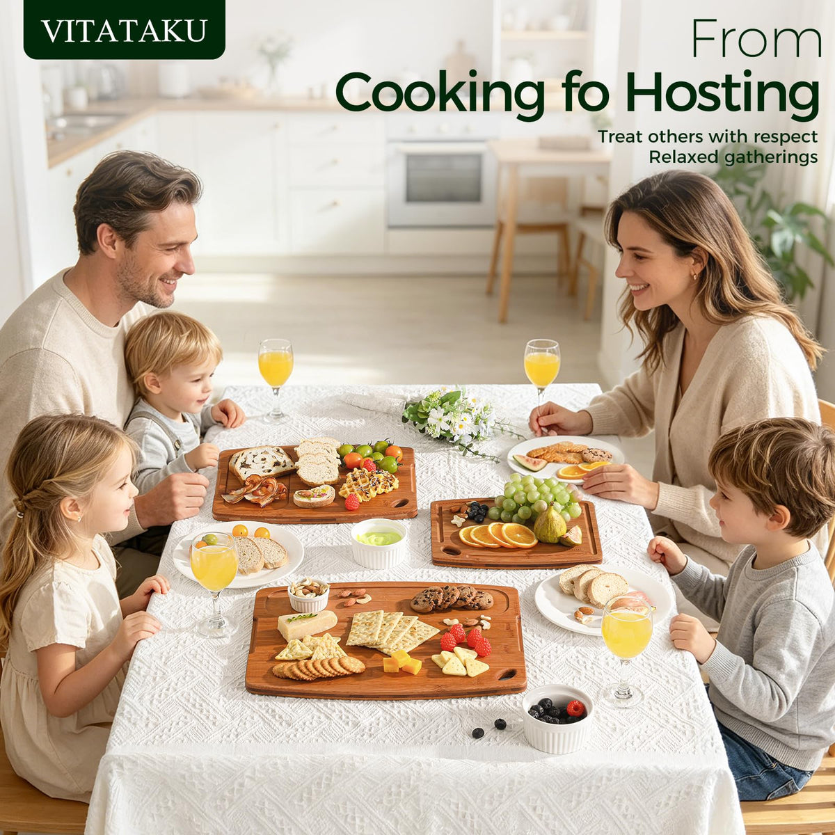 VITATAKU Bamboo Cutting Board Set, Wood Cutting Boards for Kitchen