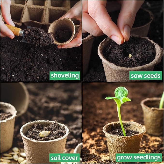 JERIA 100-Pack 3.15 Inch Peat Pots for Seedling with 100 Pcs Plant Labels,Outdoor Garden Germination Nursery Pots,Biodegradable Seed Starter Pots Kits